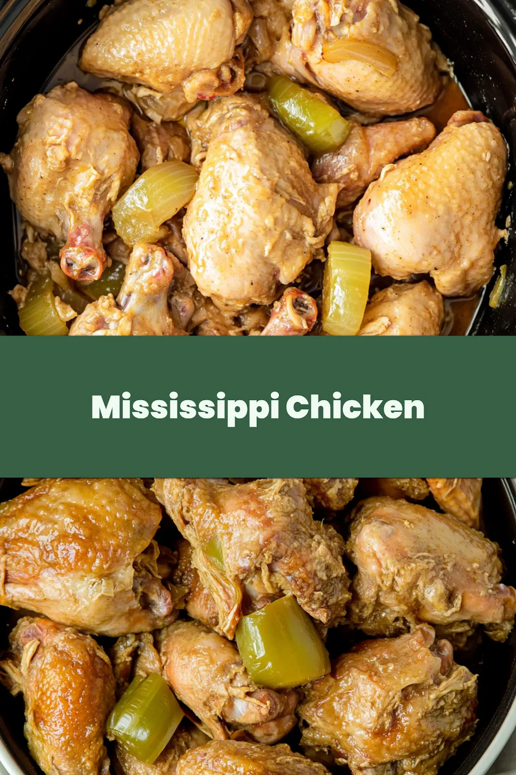 CROCK POT MISSISSIPPI CHICKEN centered hero view, clean and uncluttered_pin