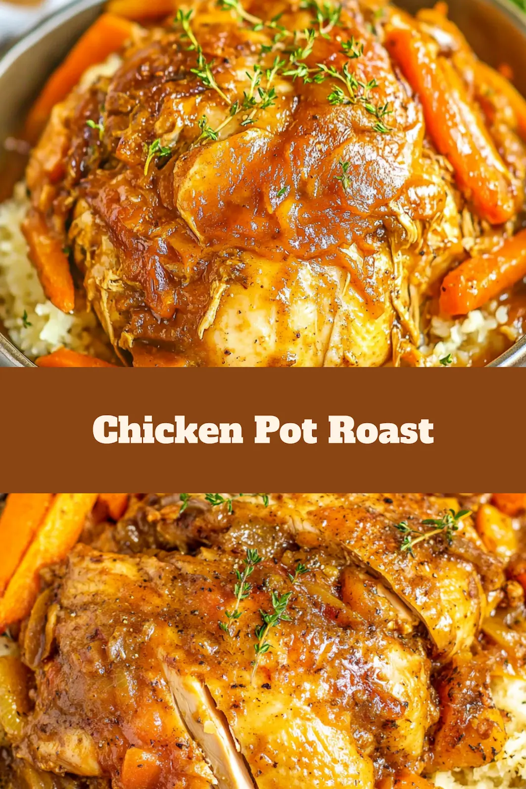 Crockpot Chicken Pot Roast Easy Cozy Dinner Recipe 4 Crockpot chicken pot roast pin image showing tender chicken and vegetables