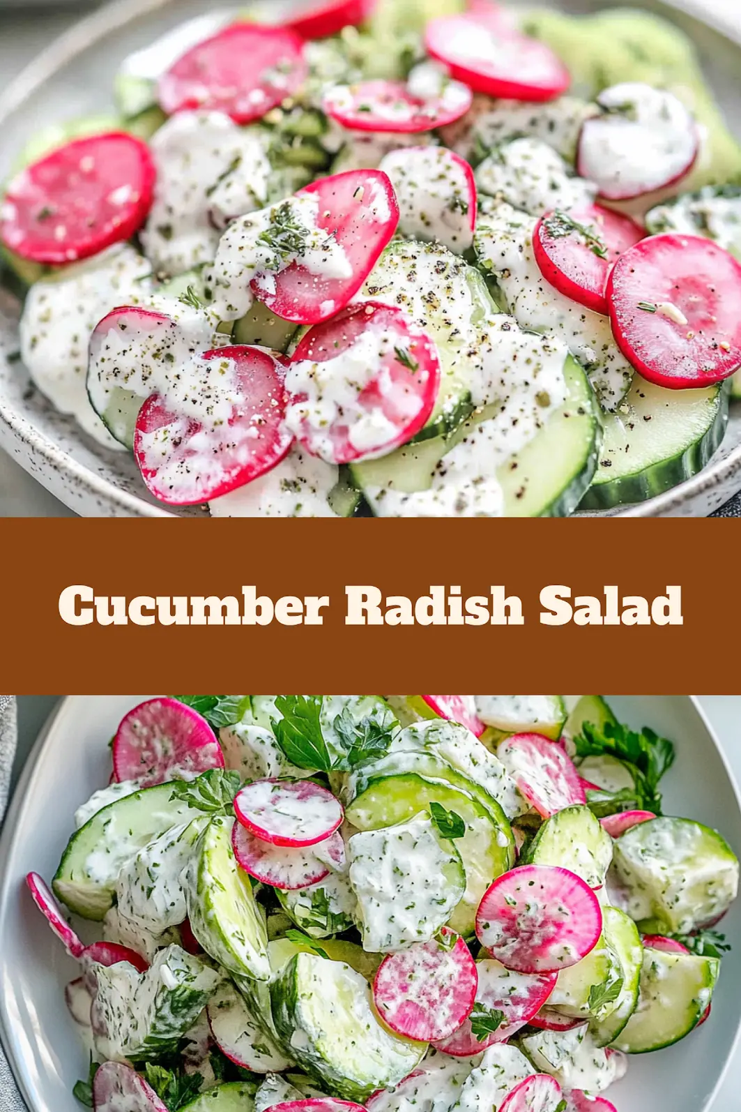 CUCUMBER RADISH SALAD centered hero view, clean and uncluttered