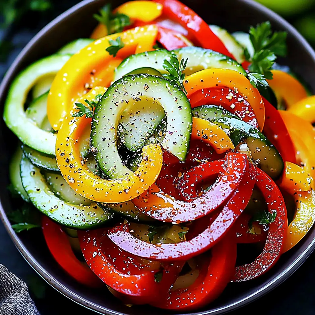 Cucumber Sweet Pepper Salad Easy Fresh Dinner 3 CUCUMBER SWEET PEPPER SALAD centered hero view, clean and uncluttered