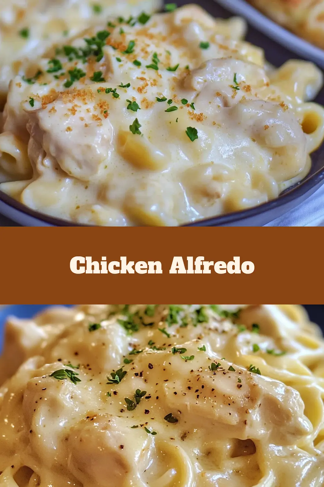 Dump and Bake Chicken Alfredo with golden melted cheese topping
