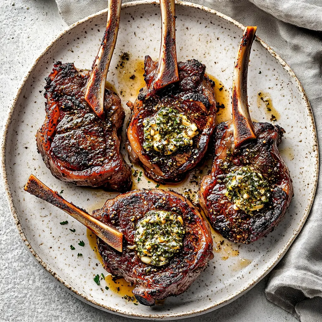 Easter Lamb Chops with Garlic Herb Butter centered hero view, clean and uncluttered