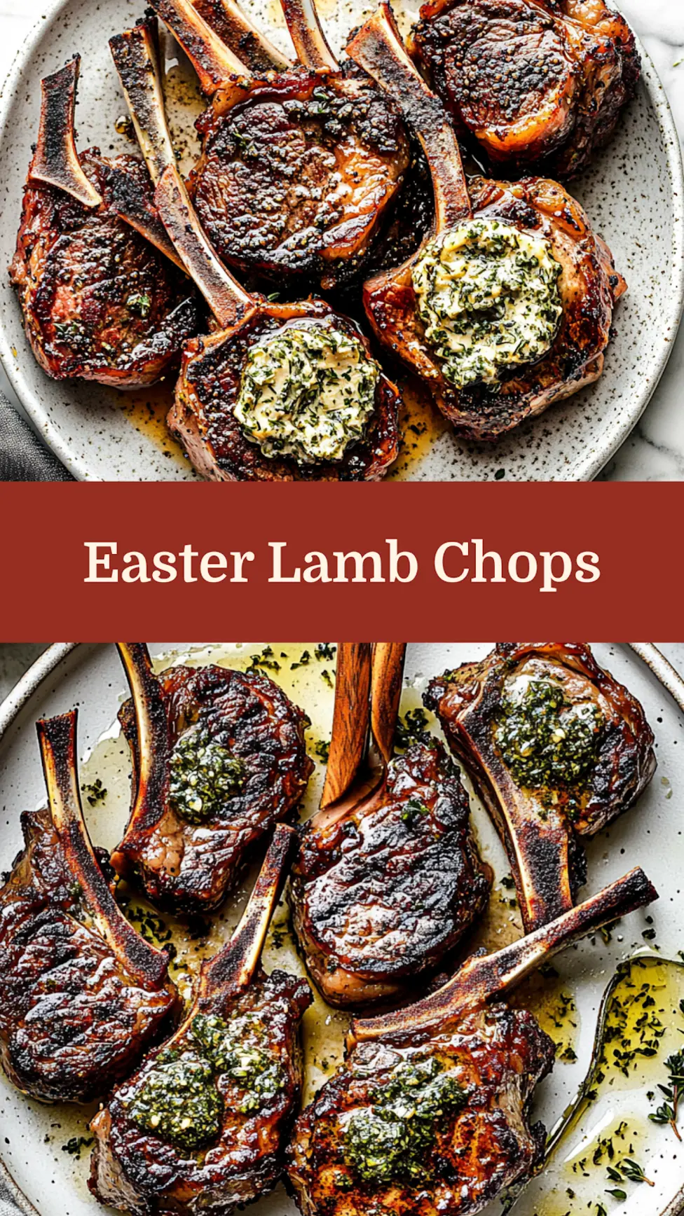 Easter Lamb Chops with Garlic Herb Butter centered hero view, clean and uncluttered