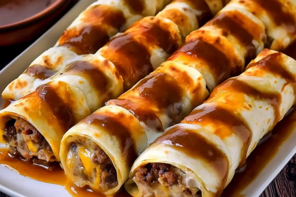 FRENCH DIP TORTILLA ROLL UPS centered hero view, clean and uncluttered