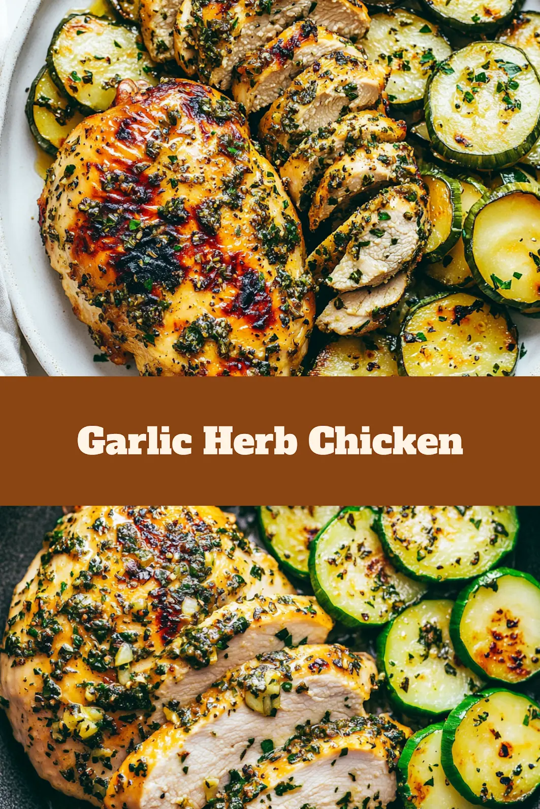 Garlic Herb Chicken with Zucchini Easy Weeknight Dinner 4 Garlic herb chicken with zucchini centered hero view, clean and uncluttered pin
