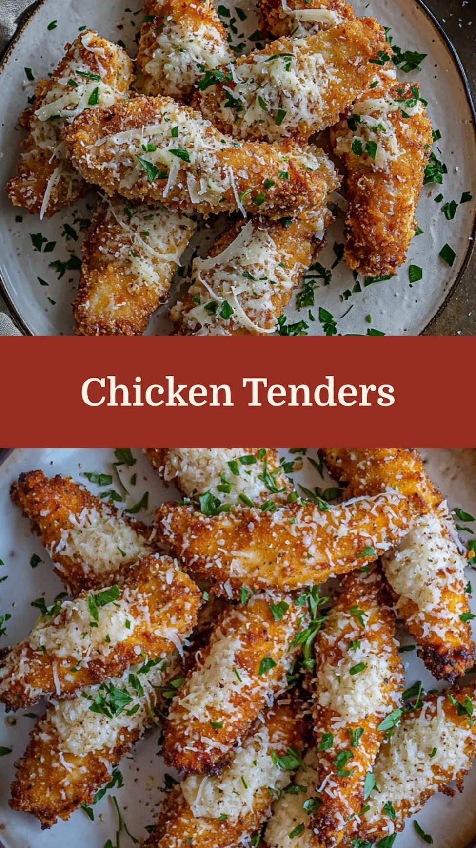 GARLIC PARMESAN CHICKEN TENDERS centered hero view, clean and uncluttered