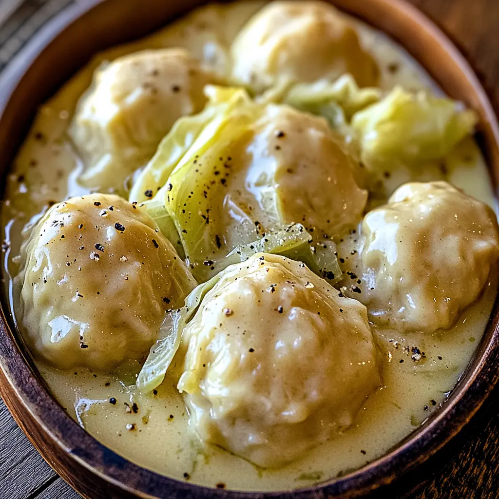 GERMAN CABBAGE AND DUMPLINGS centered hero view, clean and uncluttered
