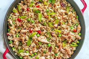 Ground Turkey and Rice Skillet Easy Weeknight Dinner GROUND TURKEY AND RICE SKILLET centered hero view, clean and uncluttered