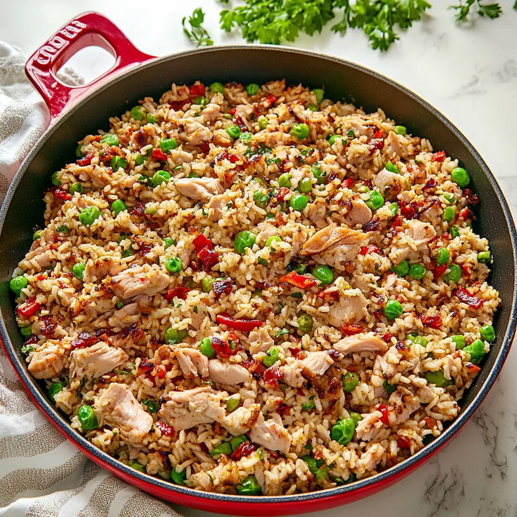 GROUND TURKEY AND RICE SKILLET centered hero view, clean and uncluttered