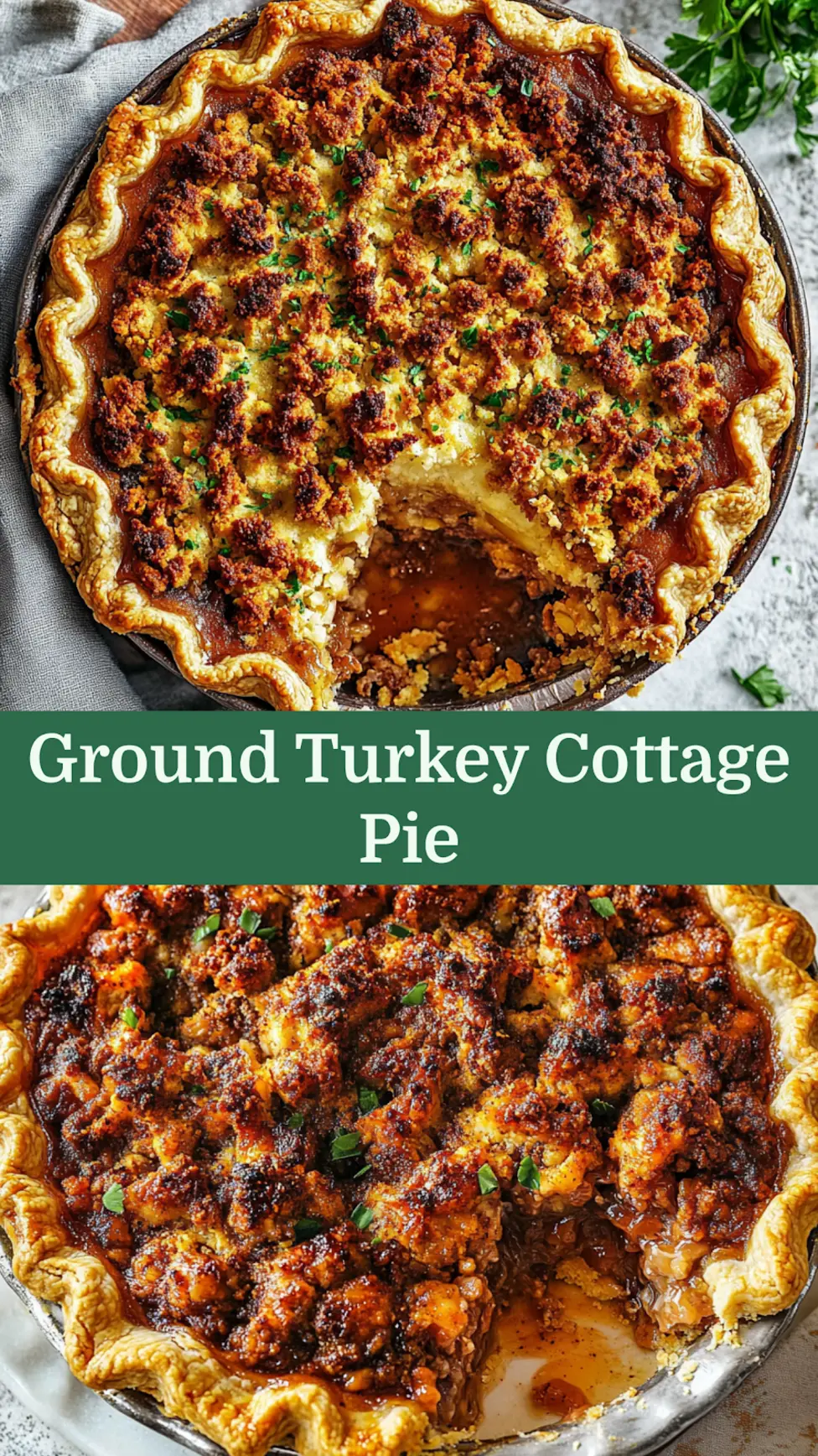 Ground Turkey Cottage Pie Easy Comforting Weeknight Dinner 4 Ground turkey cottage pie centered hero view, clean and uncluttered