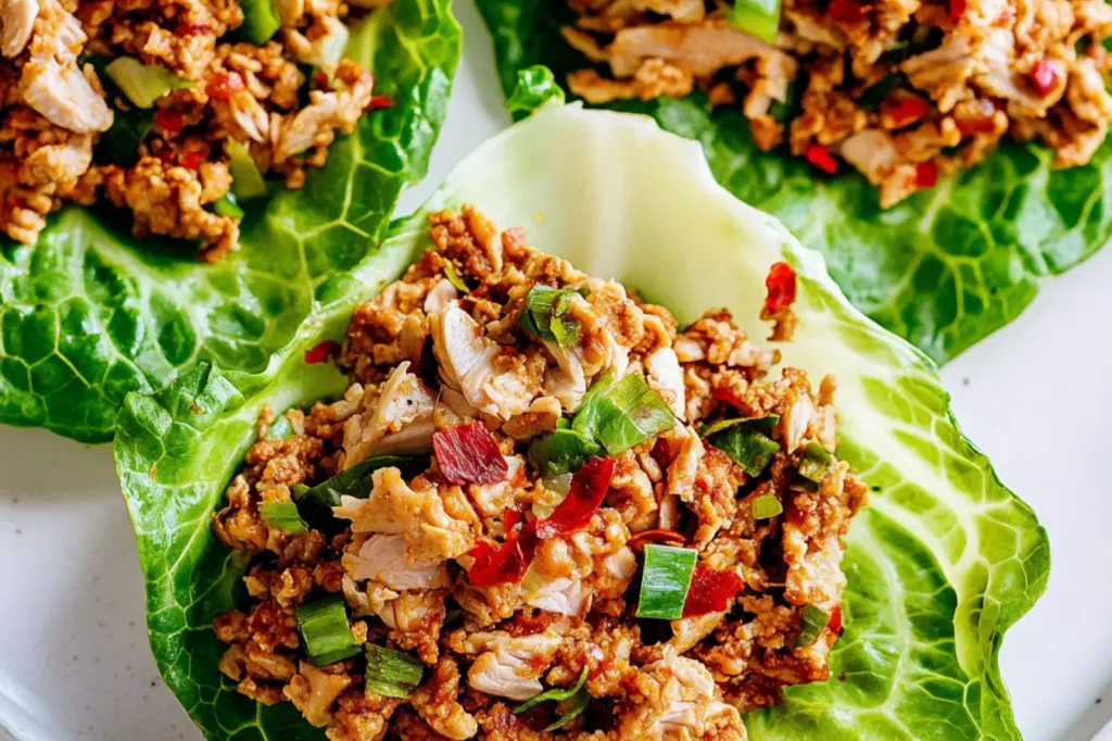 GROUND TURKEY LETTUCE WRAPS centered hero view, clean and uncluttered