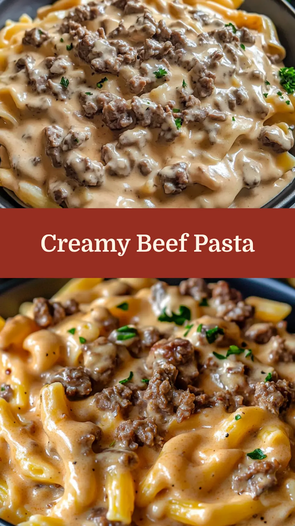 HIGH PROTEIN CREAMY BEEF PASTA centered hero view, clean and uncluttered