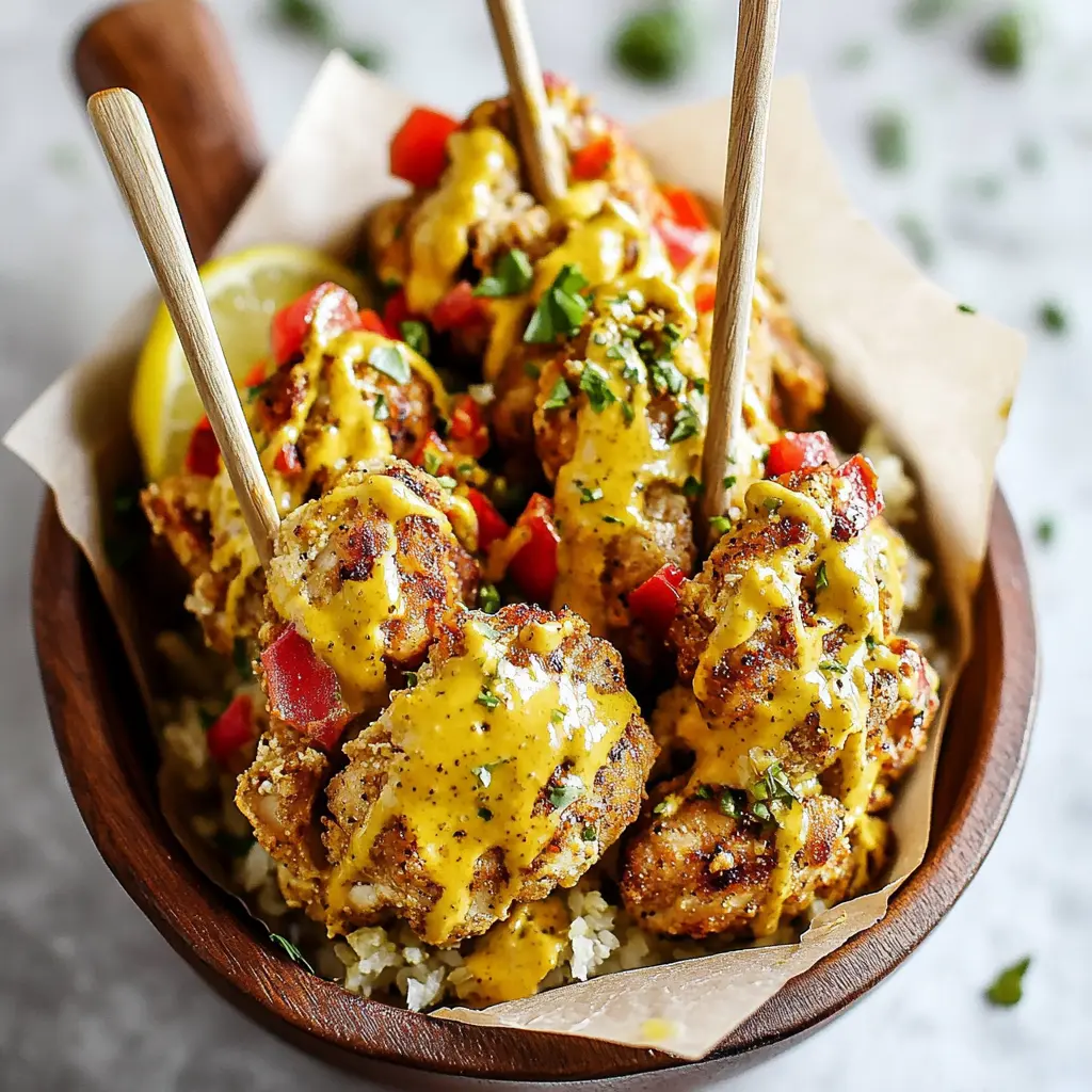 Honey Mustard Pretzel Chicken Bowls with crispy pretzel-crusted chicken, rice, pickled cucumbers, corn, and avocado