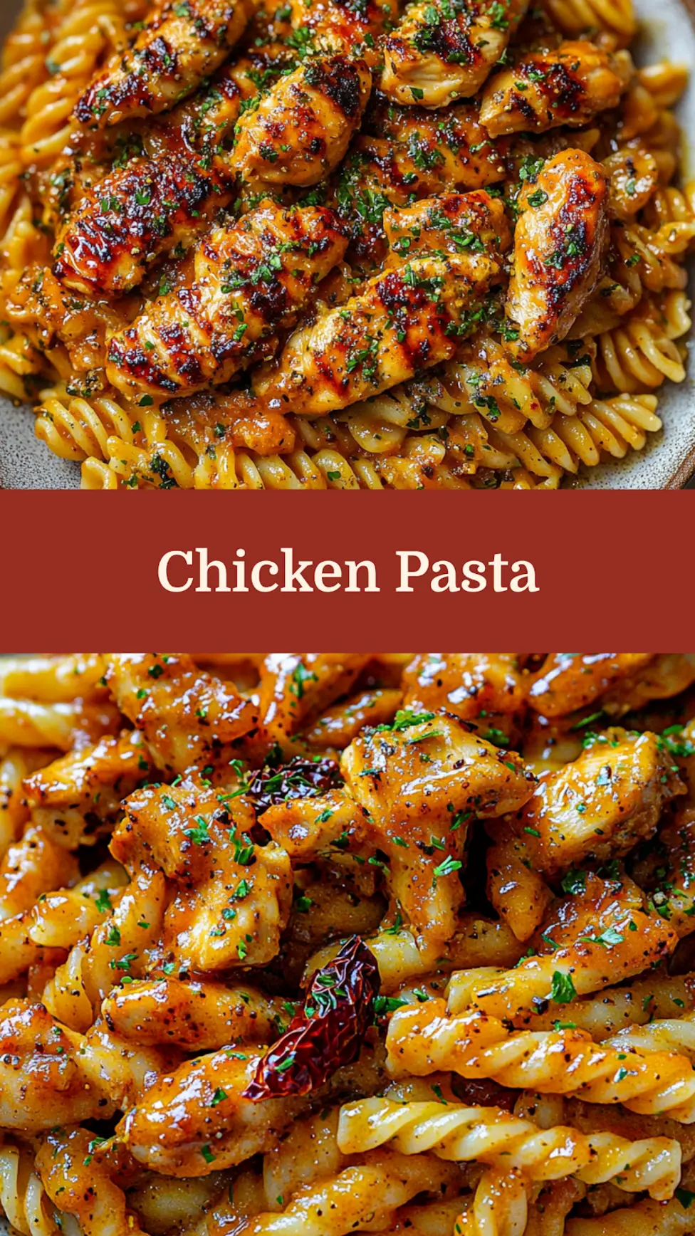 HONEY PEPPER CHICKEN PASTA centered hero view, clean and uncluttered