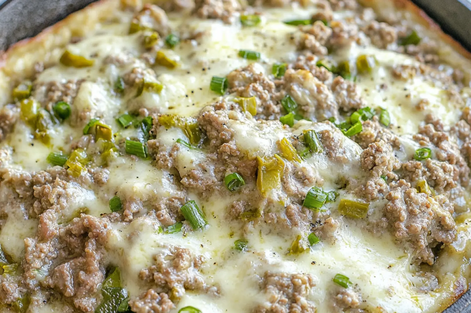 KETO GROUND BEEF SKILLET EASTER DINNER centered hero view, clean and uncluttered