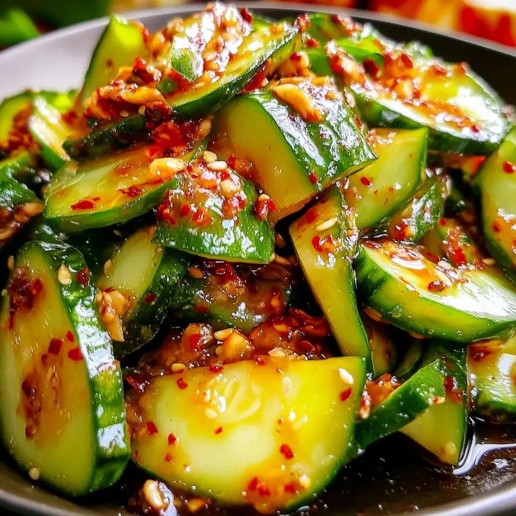 KOREAN CUCUMBER SALAD centered hero view, clean and uncluttered