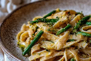 Lemon Asparagus Pasta Easy Spring Dinner Perfect Weeknight Meal LEMON ASPARAGUS PASTA EASY SPRING DINNER centered hero view, clean and uncluttered