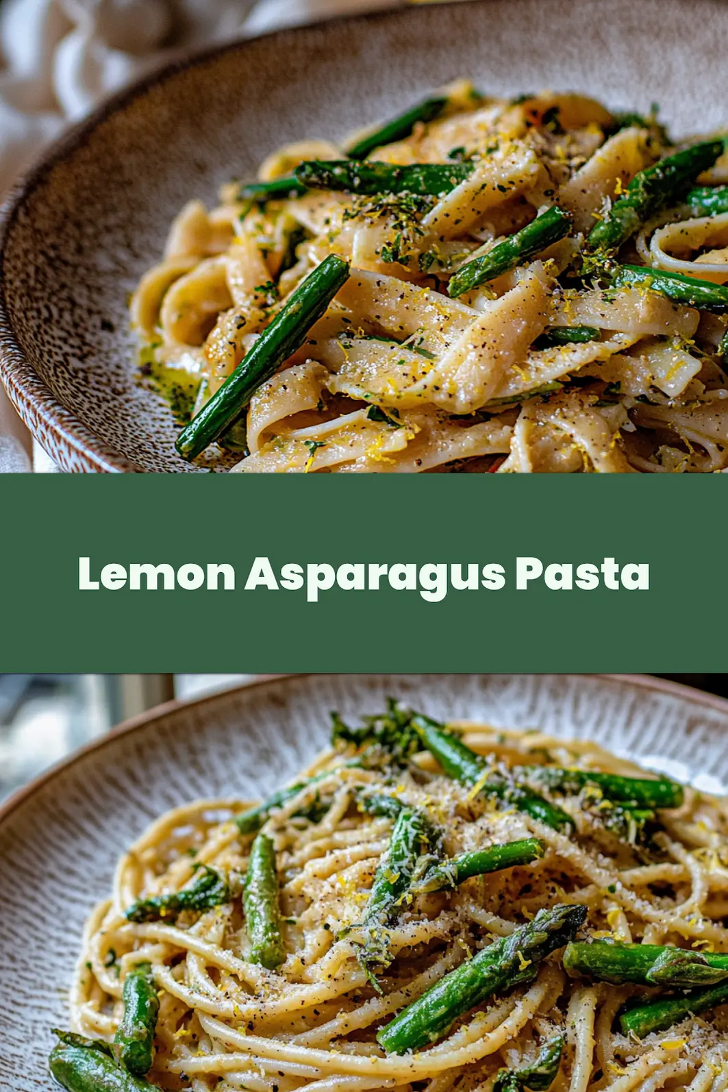 LEMON ASPARAGUS PASTA EASY SPRING DINNER centered hero view, clean and uncluttered_pin