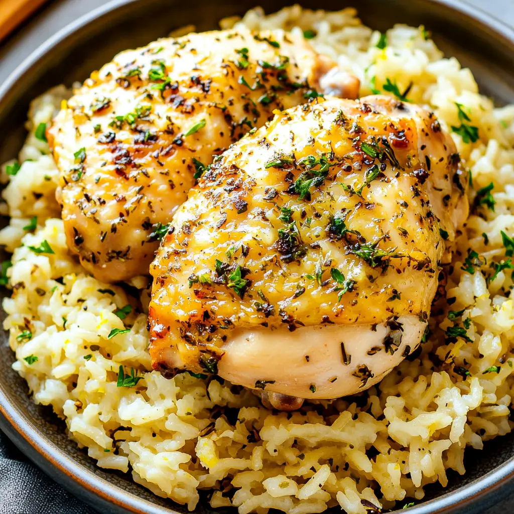 Lemon Herb Chicken and Rice Easy Weeknight Dinner 3 LEMON HERB CHICKEN AND RICE centered hero view, clean and uncluttered