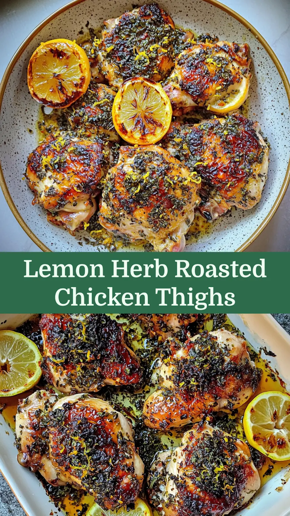 Lemon Herb Roasted Chicken Thighs Spring Vibrant Fresh Meal 4 LEMON HERB ROASTED CHICKEN THIGHS recipe, served and ready to eat, easy homemade dinner