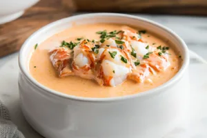 LOBSTER BISQUE RECIPE centered hero view, clean and uncluttered