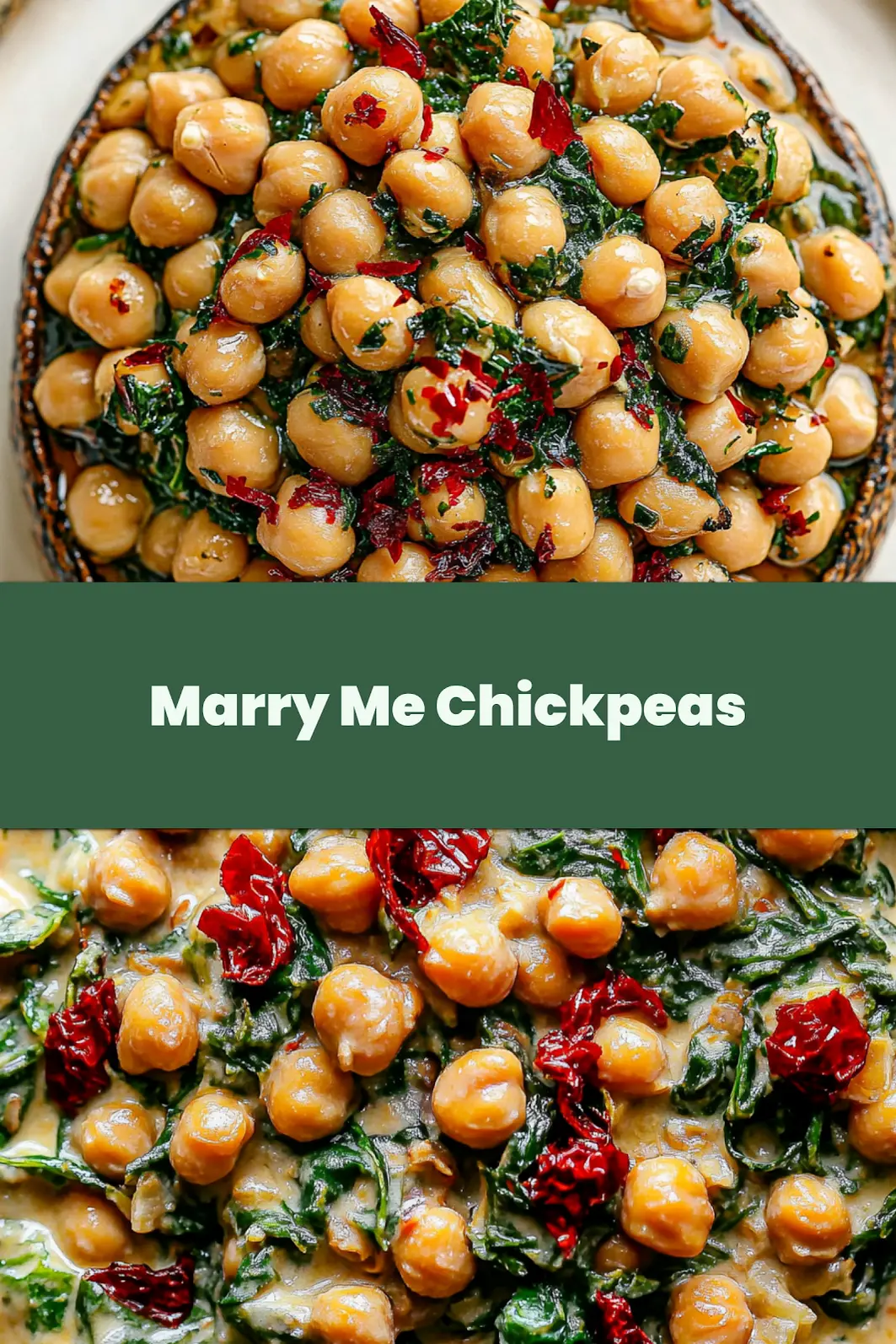 Marry Me Chickpeas recipe pin image with creamy tomato sauce