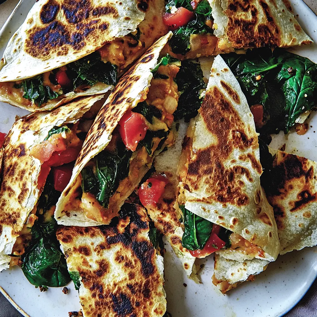 Mediterranean Quesadillas with Spinach centered hero view, clean and uncluttered
