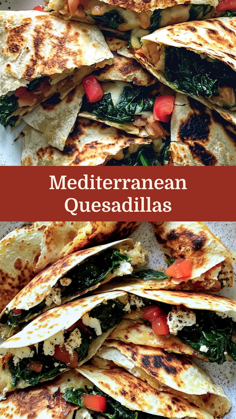 Mediterranean Quesadillas with Spinach centered hero view, clean and uncluttered