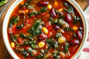 Olive Garden Minestrone Soup Easy Recipe for Busy Nights OLIVE GARDEN MINESTRONE SOUP centered hero view, clean and uncluttered