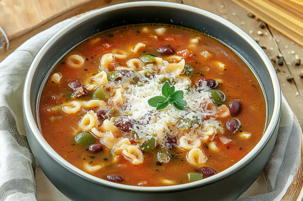 OLIVE GARDEN PASTA E FAGIOLI SOUP centered hero view, clean and uncluttered