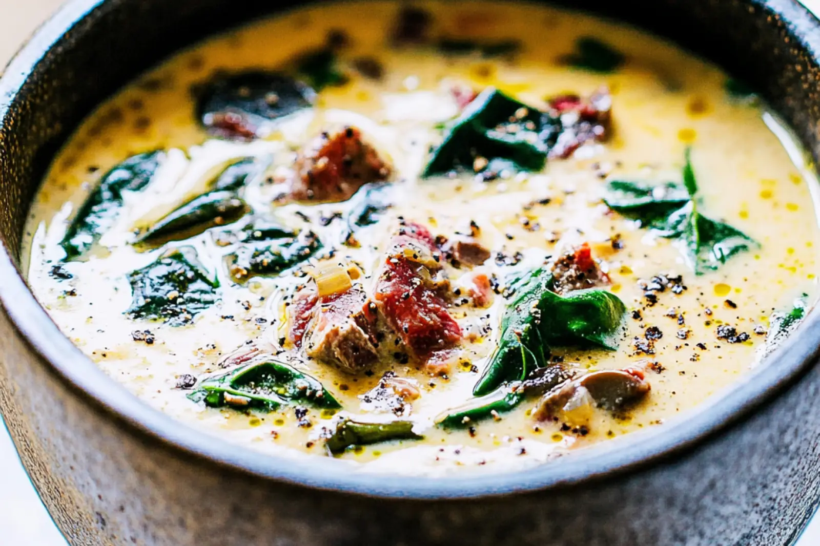 OLIVE GARDEN ZUPPA TOSCANA SOUP centered hero view, clean and uncluttered