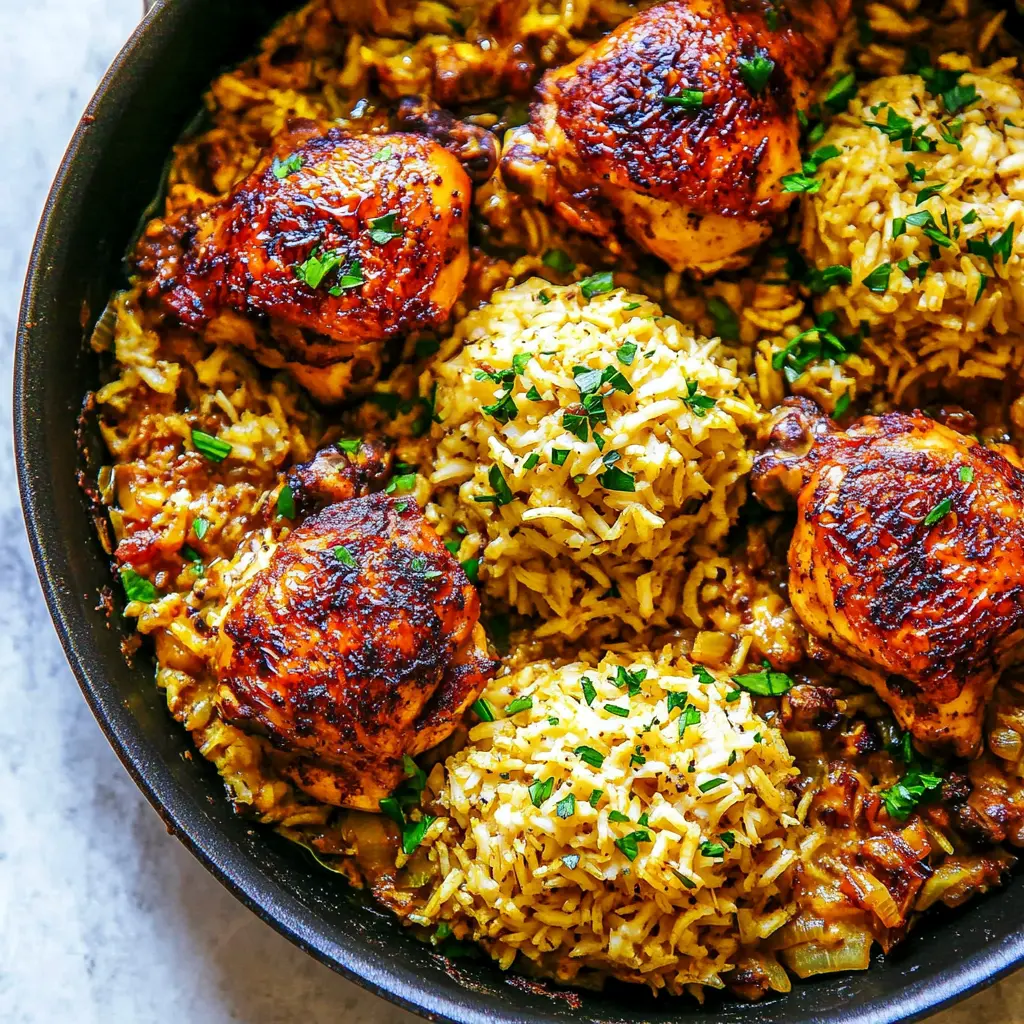 One Pan Spanish Chicken and Rice Easy Weeknight Dinner 3 ONE PAN SPANISH CHICKEN AND RICE centered hero view, clean and uncluttered