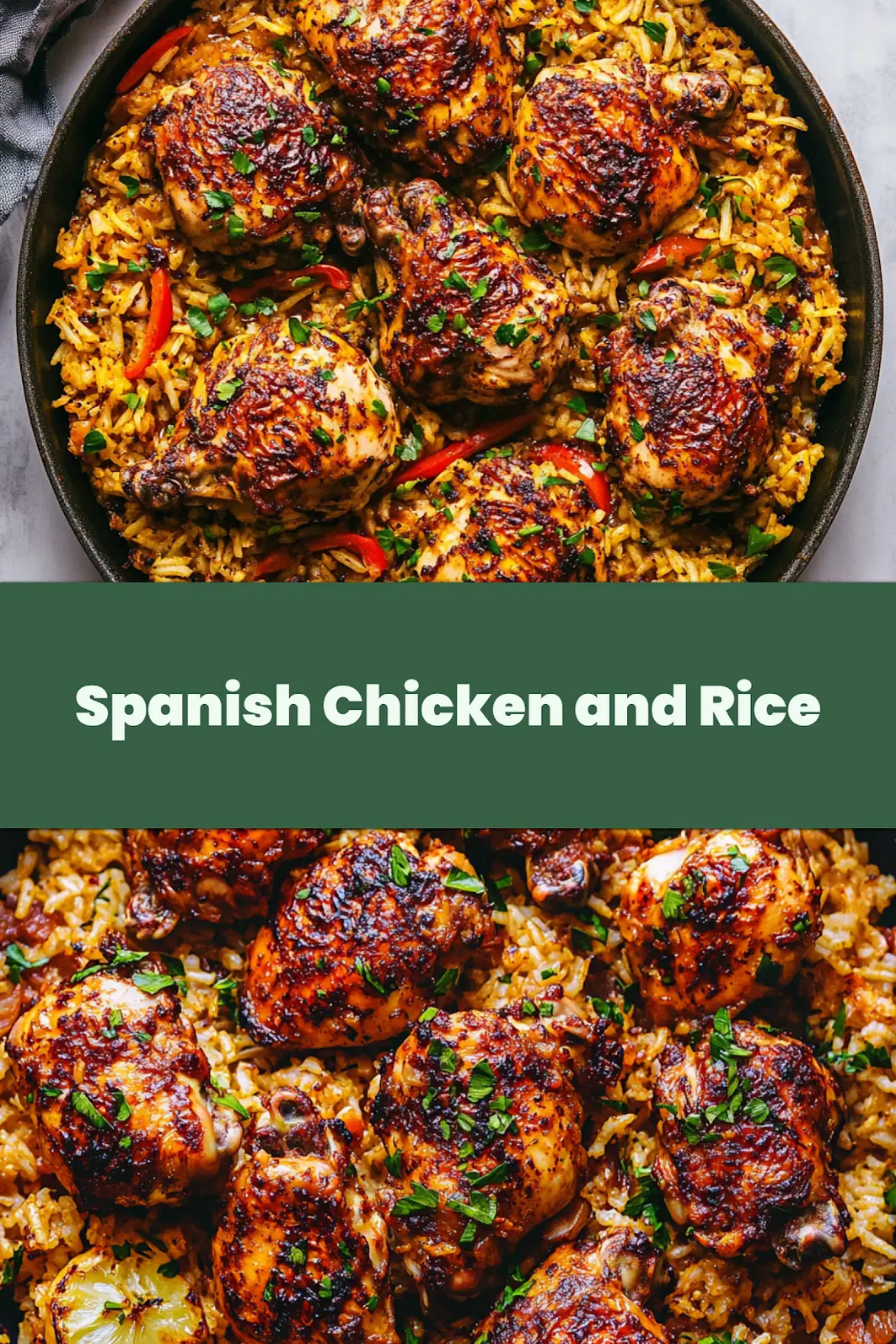 One Pan Spanish Chicken and Rice Easy Weeknight Dinner 4 ONE PAN SPANISH CHICKEN AND RICE centered hero view, clean and uncluttered