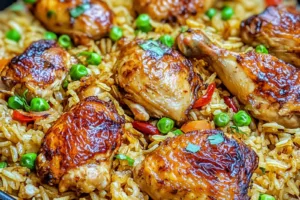 One Pot Chicken and Rice Easy Weeknight Dinner ONE POT CHICKEN AND RICE centered hero view, clean and uncluttered