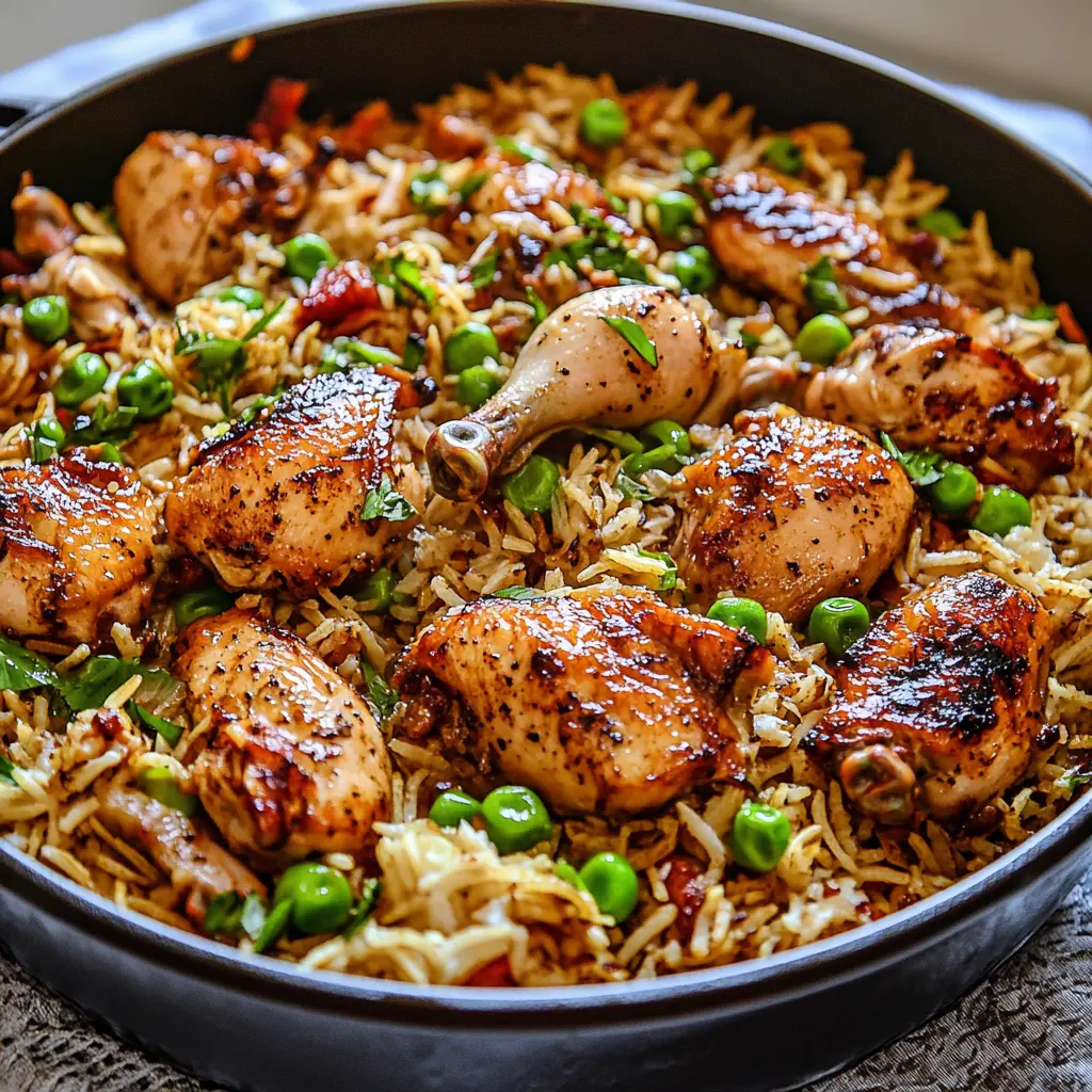 ONE POT CHICKEN AND RICE centered hero view, clean and uncluttered