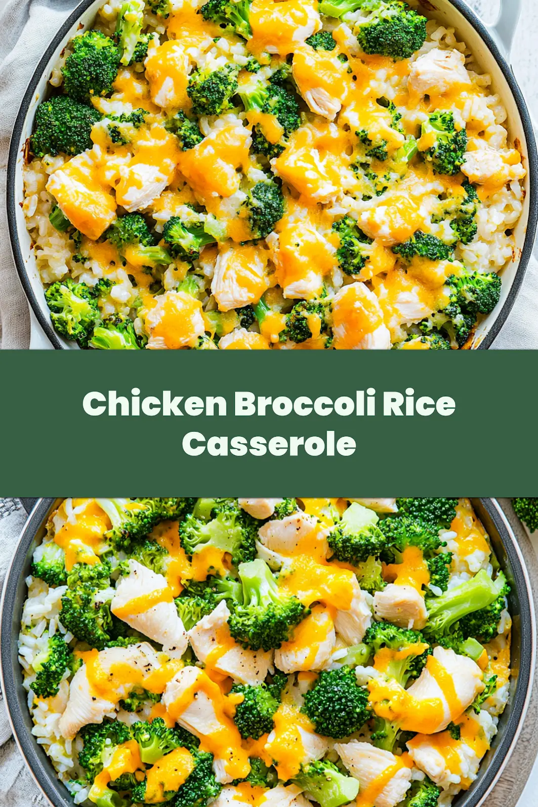 ONE POT CHICKEN BROCCOLI RICE CASSEROLE centered hero view, clean and uncluttered