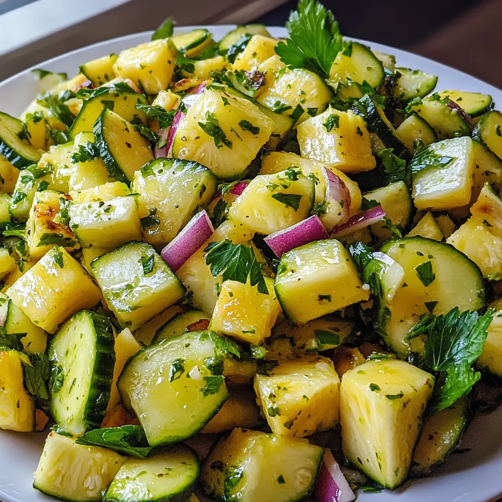 Pineapple cucumber salad centered hero view, clean and uncluttered