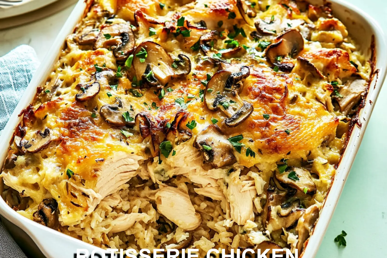Rotisserie Chicken Mushroom and Rice Casserole Easy Weeknight Dinner