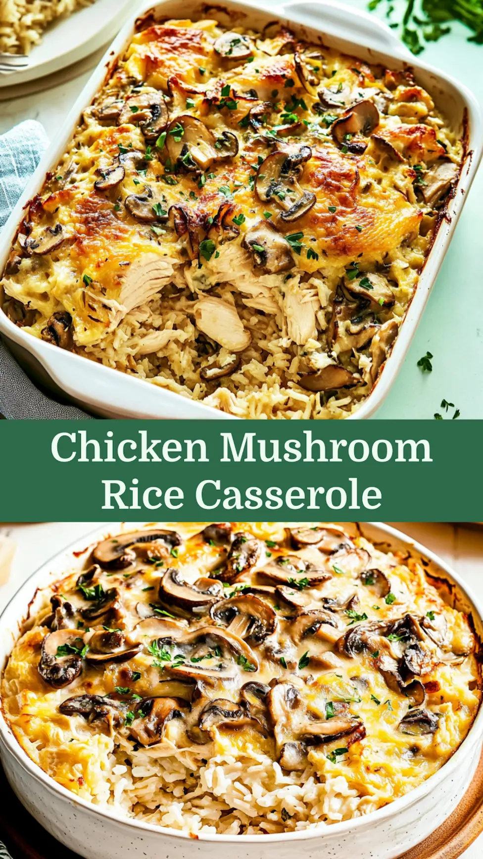 Rotisserie Chicken Mushroom and Rice Casserole pin image