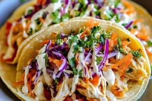 ROTISSERIE CHICKEN TACOS SPRING recipe, served and ready to eat, easy homemade dinner