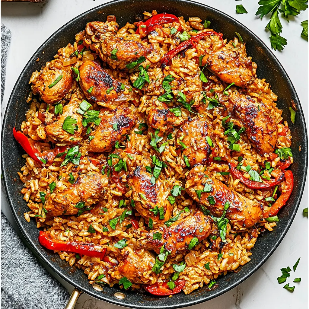 30 Minute One Pan Chicken and Rice Easy Weeknight Dinner 2 30 MINUTE ONE PAN CHICKEN AND RICE centered hero view, clean and uncluttered