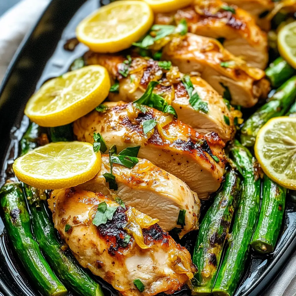 AIR FRYER CHICKEN BREAST ASPARAGUS LEMON centered hero view, clean and uncluttered