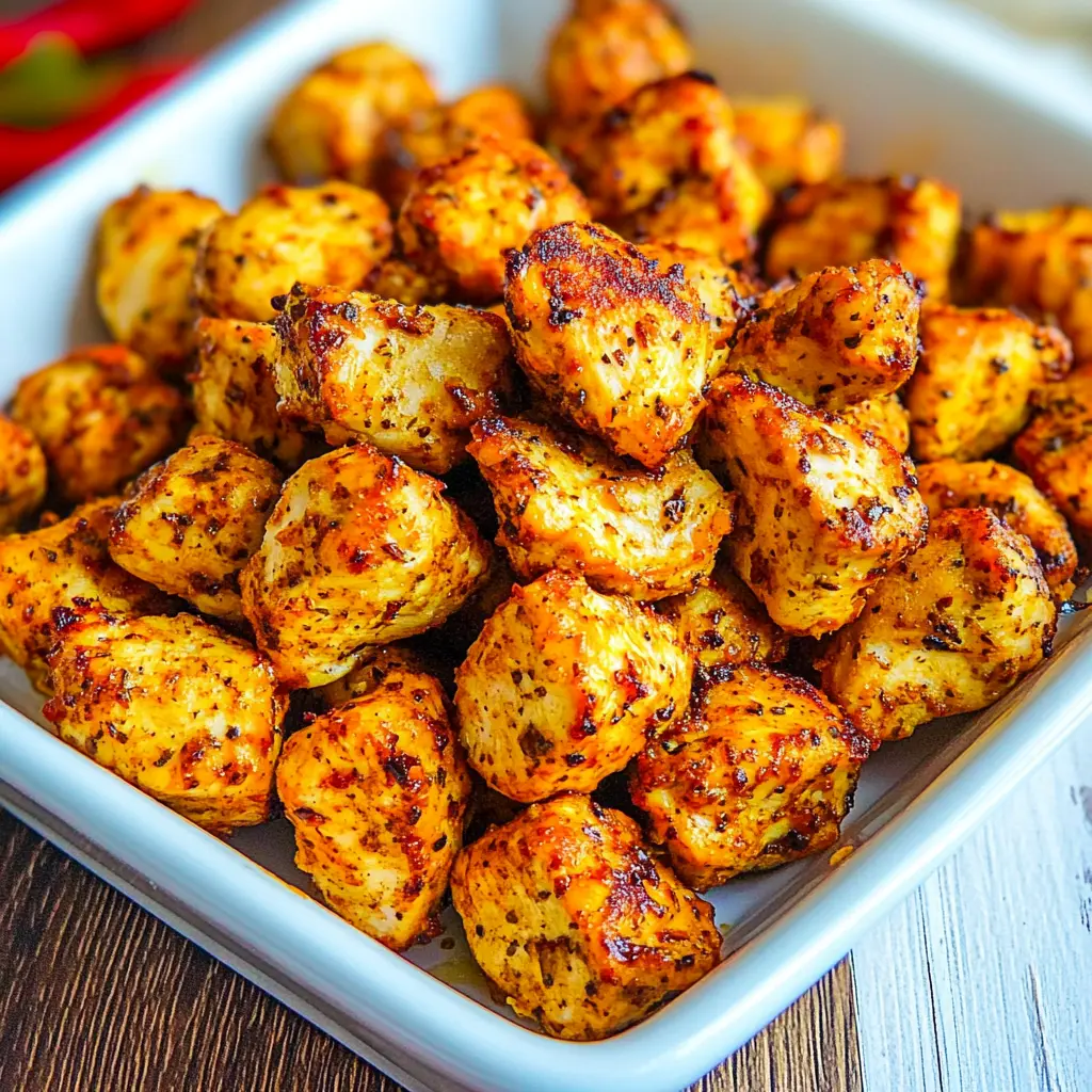 AIR FRYER HIGH PROTEIN CHICKEN BITES centered hero view, clean and uncluttered