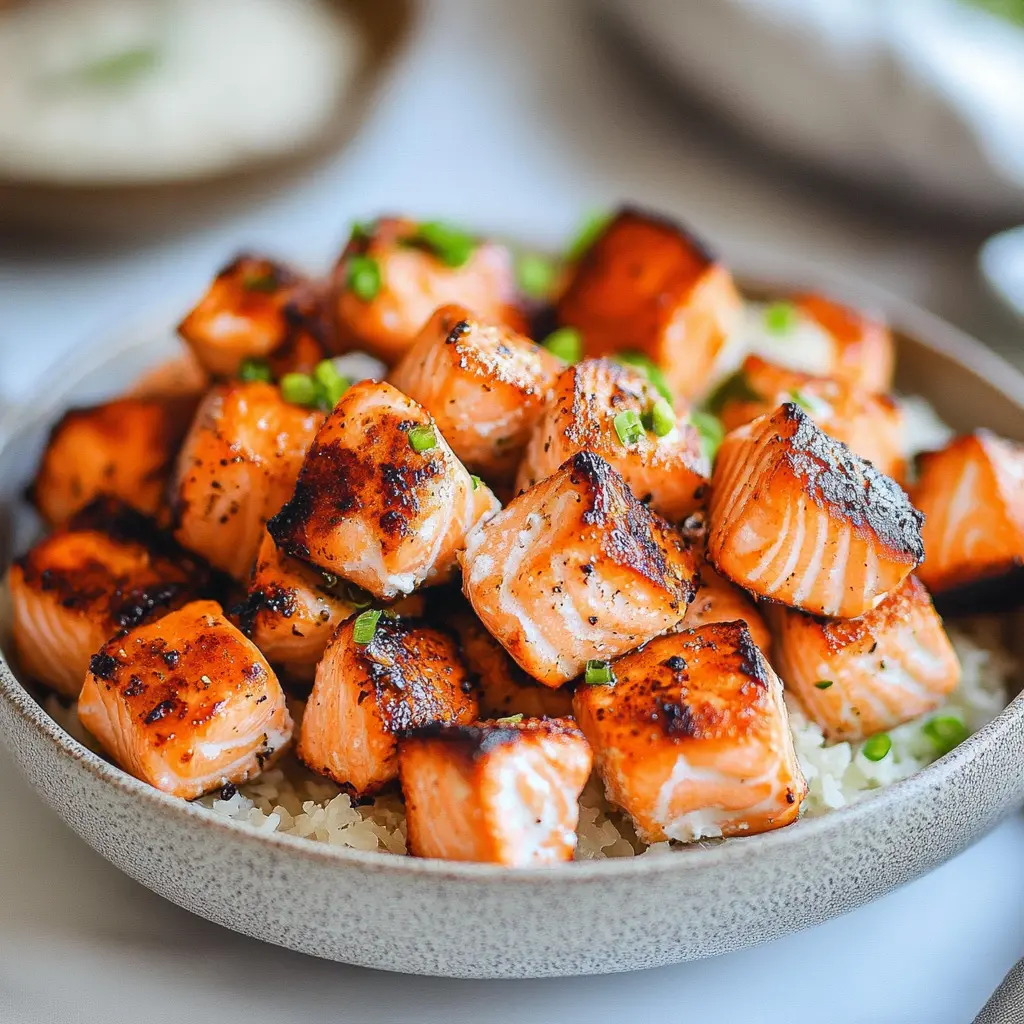 AIR FRYER SALMON BITES centered hero view, clean and uncluttered