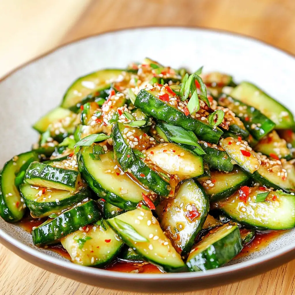 ASIAN CUCUMBER SALAD TIKTOK RECIPE centered hero view, clean and uncluttered