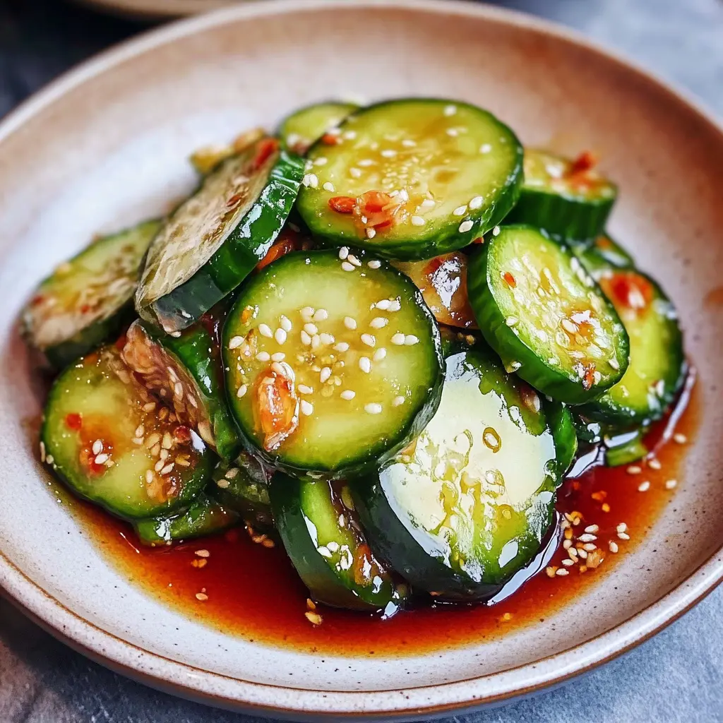 ASIAN CUCUMBER SALAD centered hero view, clean and uncluttered