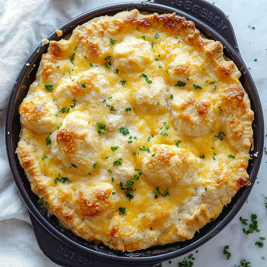 CHEDDAR BAY BISCUIT CHICKEN POT PIE centered hero view, clean and uncluttered