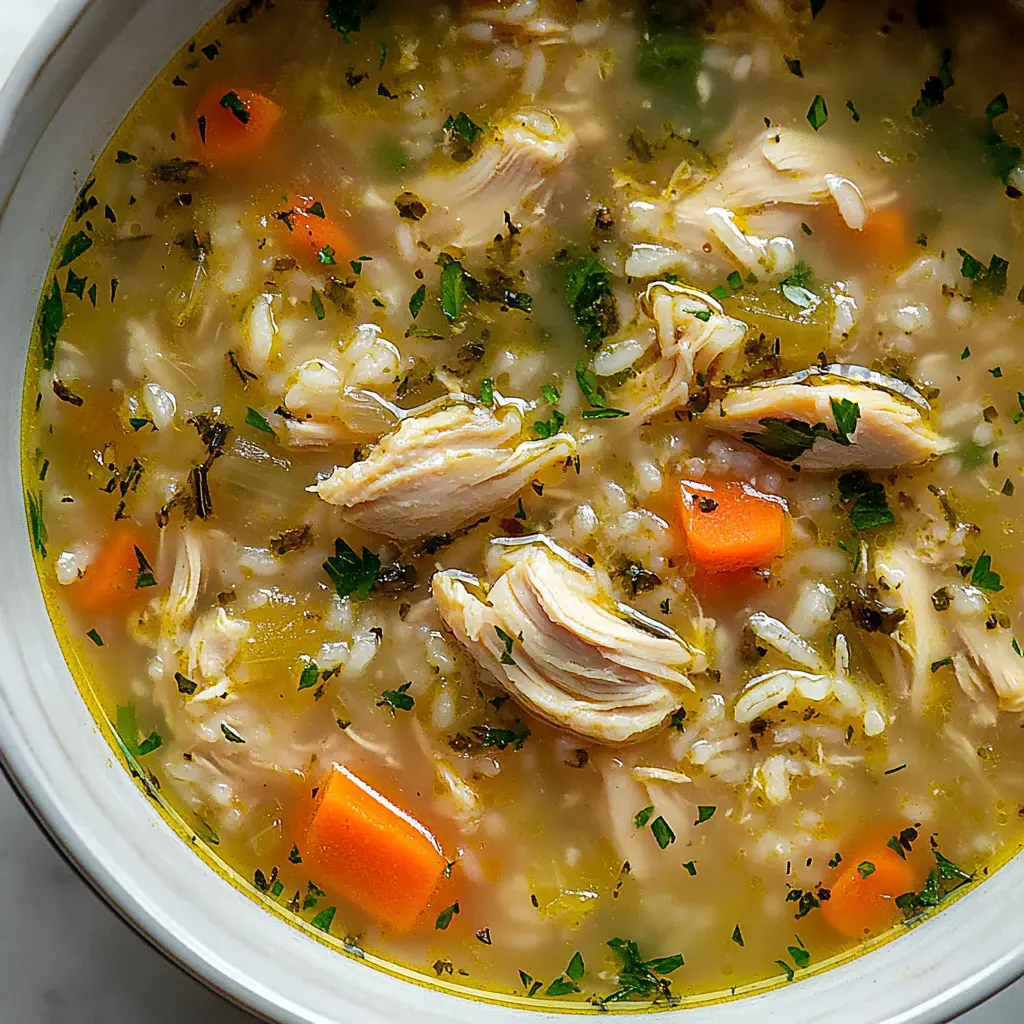CHICKEN AND RICE SOUP centered hero view, clean and uncluttered