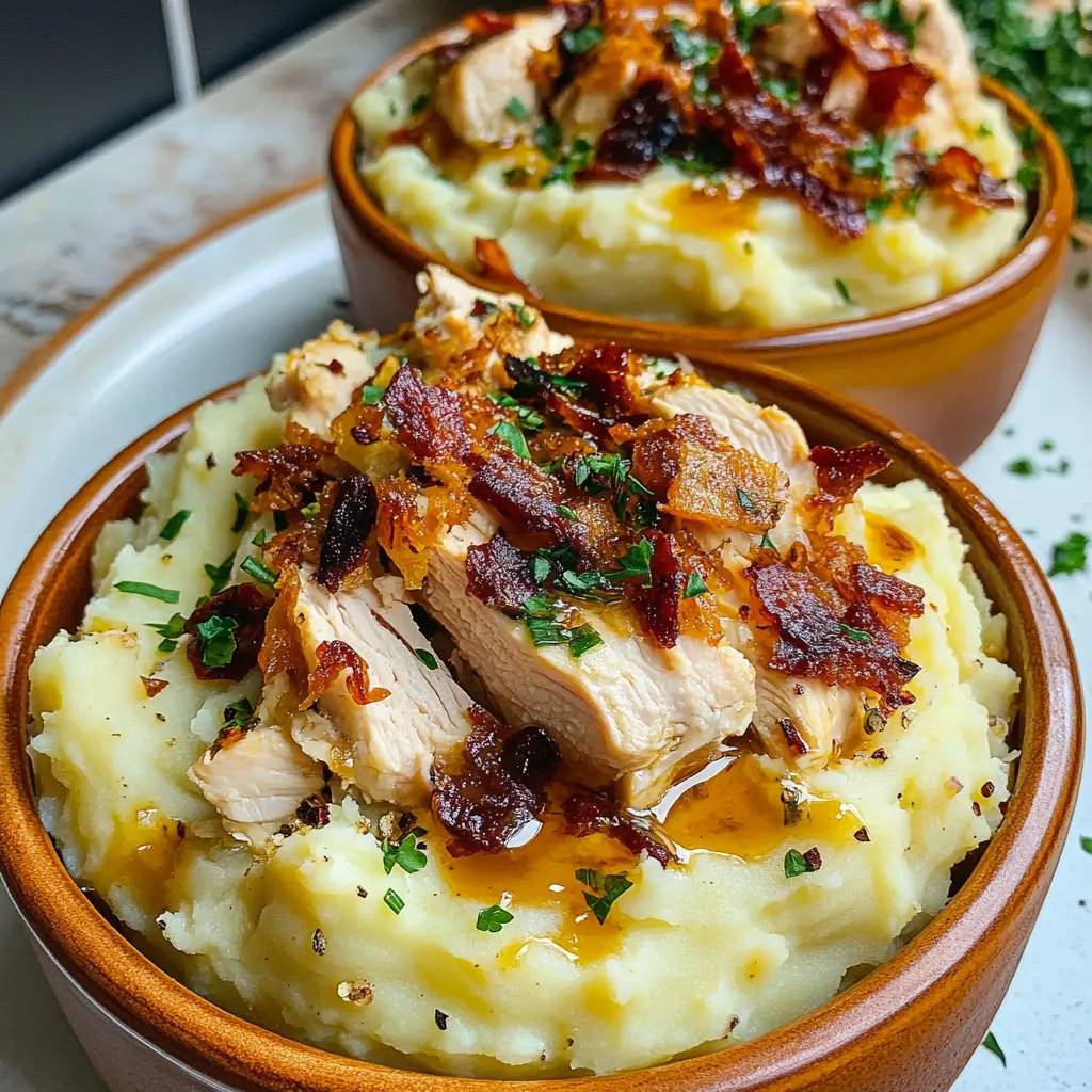 CHICKEN MASHED POTATO BOWLS centered hero view, clean and uncluttered