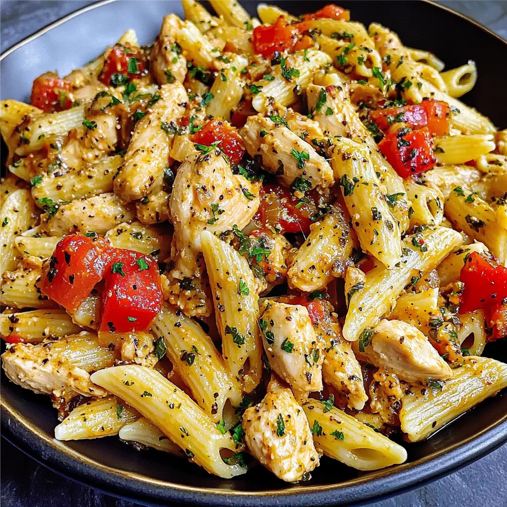 CHICKEN PASTA PRIMAVERA centered hero view, clean and uncluttered